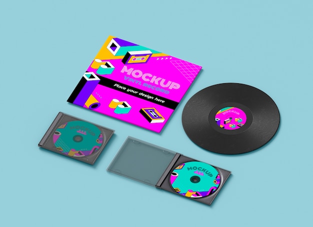 PSD view of vinyl disc and cover mock-up