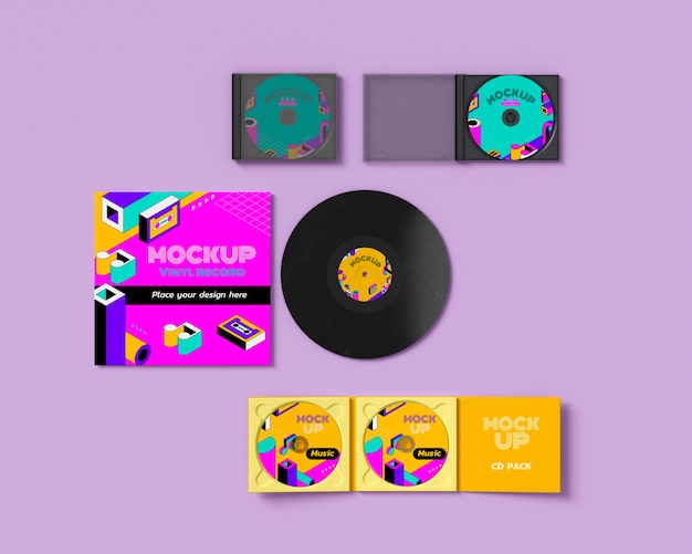 PSD view of vinyl disc and cover mock-up