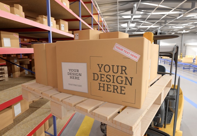 View of a warehouse cardboard box mockup