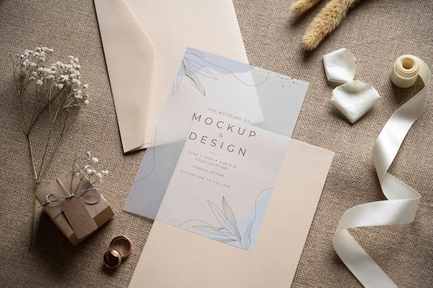 above view wedding invitation glassine paper