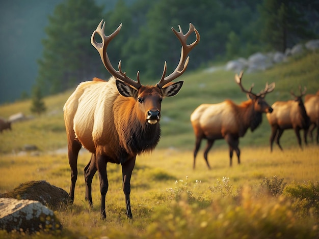 PSD view of wild elk in nature in the forest generative ai