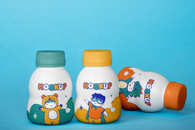 View of yoghurt plastic bottle for children