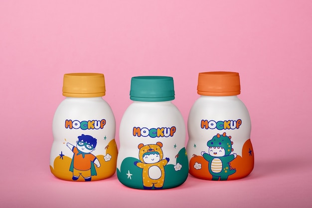 PSD view of yoghurt plastic bottle for children