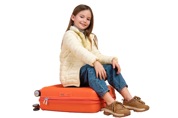 View of young girl with luggage for traveling