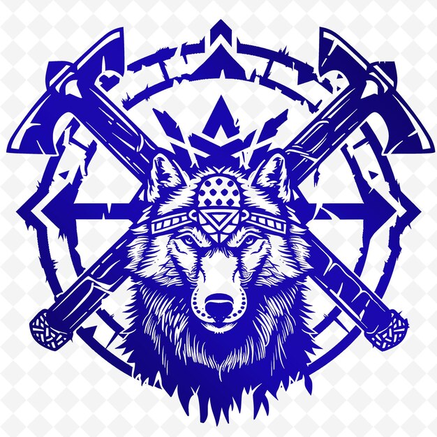 PSD viking berserker rune logo met wolven en bijlen voor decorati creatieve tribale vector ontwerpen