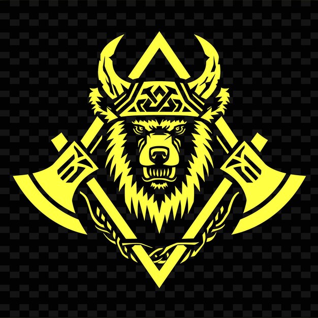 PSD viking berserker rune logo z niedźwiedziami i siekierami do dekoracji creative tribal vector designs