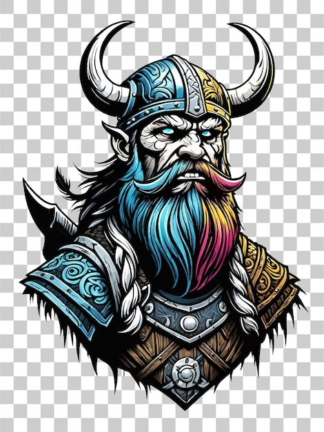 PSD viking-krijger met gehoornde helm en vikingpantser llustratie op transparante achtergrond