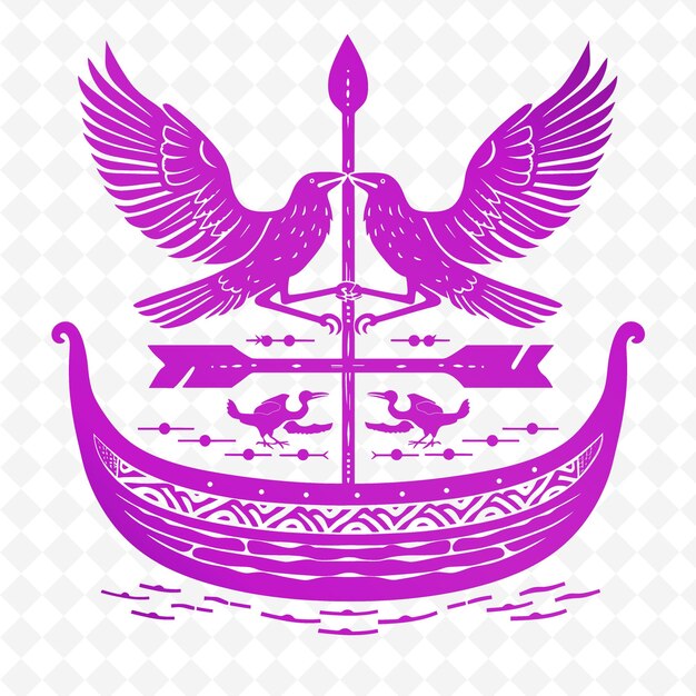 PSD viking longship emblem logo met raven en oars voor decorati creatieve tribal vector designs