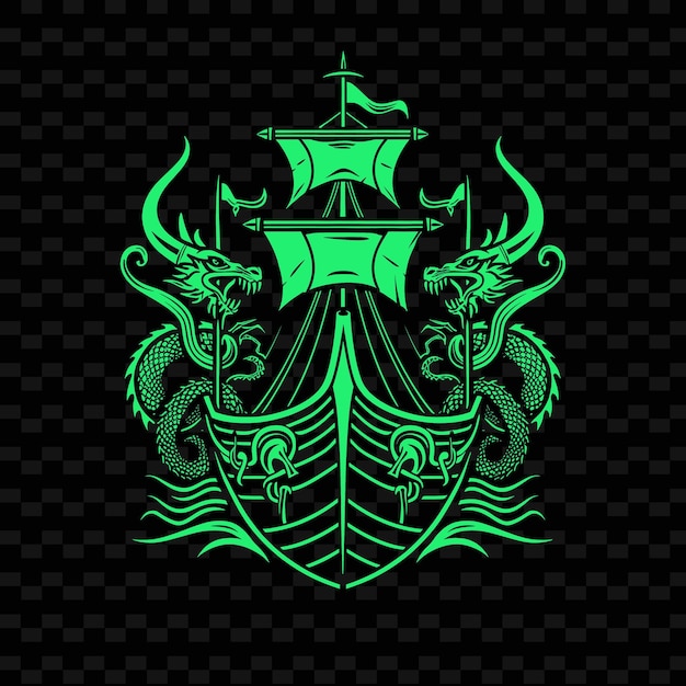 PSD viking raider badge logo with longships and dragon heads for creative tribal vector designs