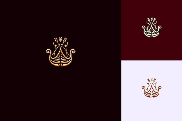 PSD Логотип корабля викингов с веслами и рунами для украшения с помощью креативных абстрактных векторных дизайнов