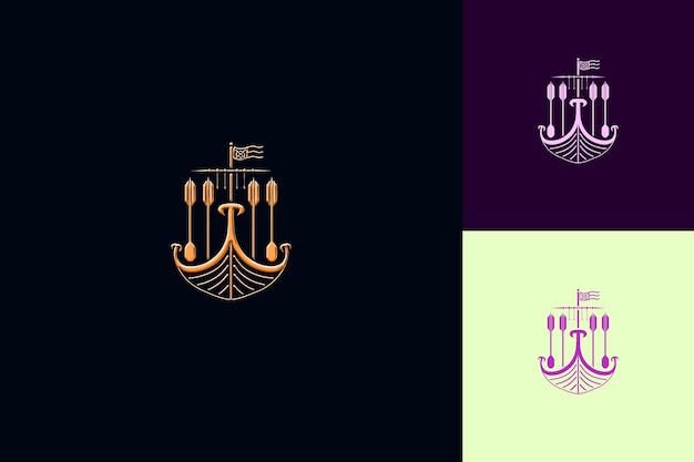 PSD viking ship logo with oars and runes for decoration with a m creative abstract vector designs