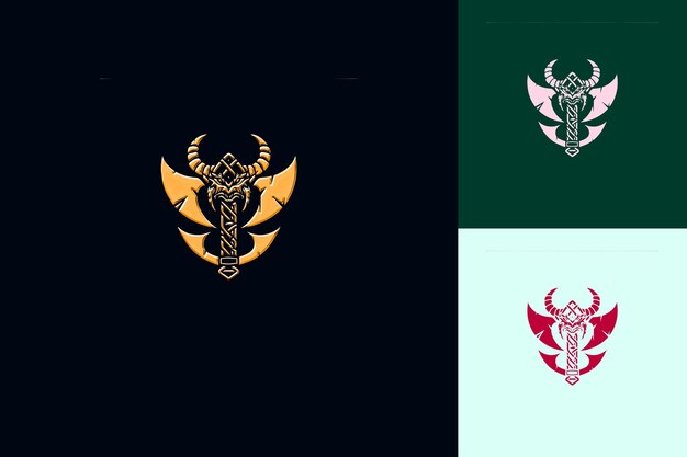 viking warrior symbol logo with axe and dragon decorations w creative abstract vector designs