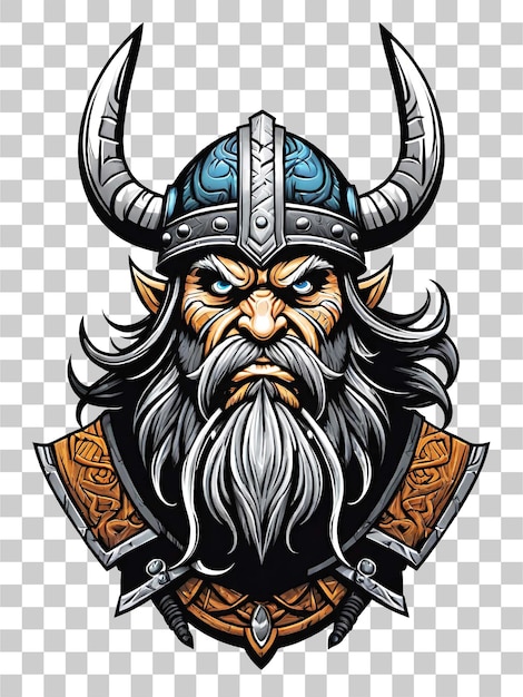 Viking warrior with beard and horned helmet llustration on transparent background