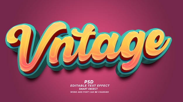 ビンテージ 3 d 編集可能な psd テキスト効果の photoshop テンプレート