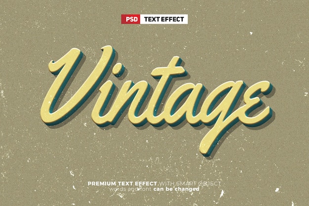 PSD modello di mockup effetto testo modificabile 3d vintage