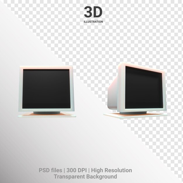 Vintage 3D Monitor with Transparent Background