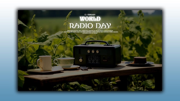 PSD vintage achtergrond van de wereld radio dag