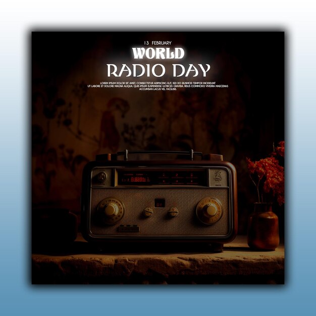 PSD vintage achtergrond van de wereld radio dag