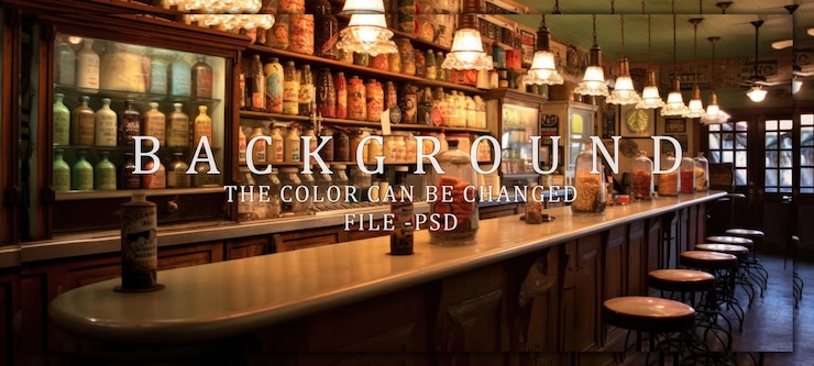 PSD vintage bar with jars of goods and hanging lights