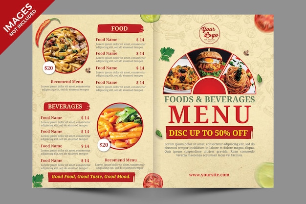 PSD vintage bifold food menu cover design szablon psd premium