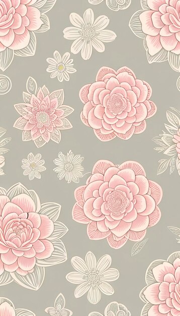 PSD vintage bloemenpatroon in zachte pastelkleuren.