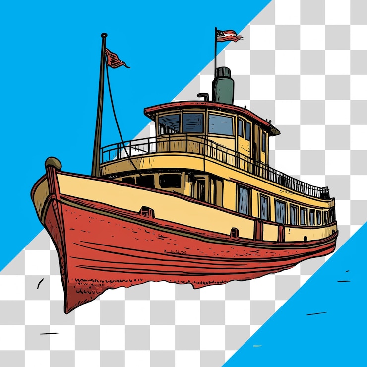 PSD 透明 な 背景 に 描か れ た ヴィンテージ の 船 の 絵