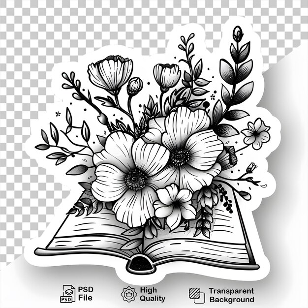 PSD vintage boek sticker met bloemen op transparante achtergrond inclusief png-bestand