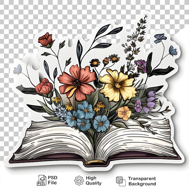 Vintage book sticker with flowers on transparent background include png file