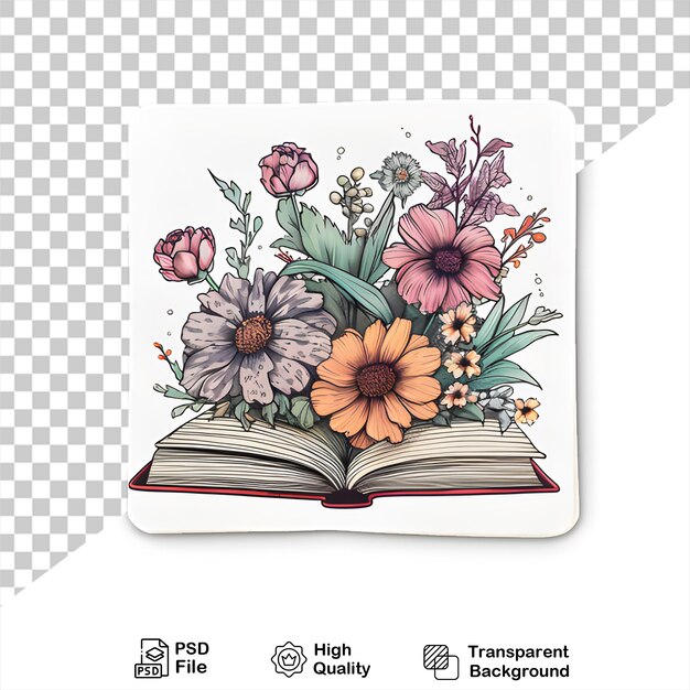 PSD adesivo di libro vintage con fiori su sfondo trasparente include file png