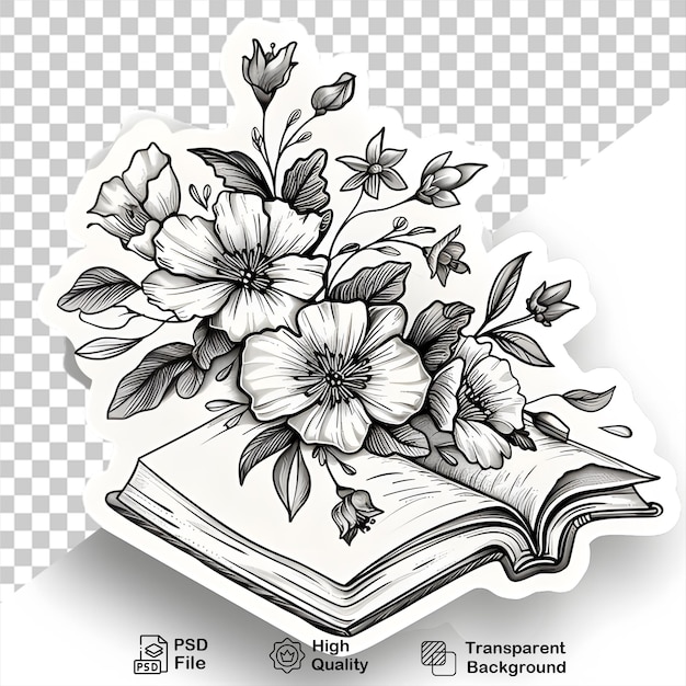 PSD adesivo di libro vintage con fiori su sfondo trasparente include file png