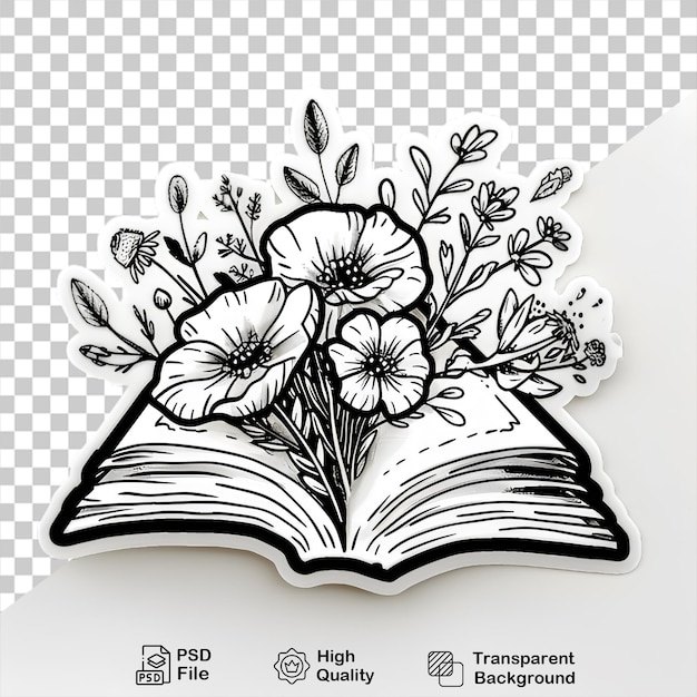 PSD adesivo di libro vintage con fiori su sfondo trasparente include file png