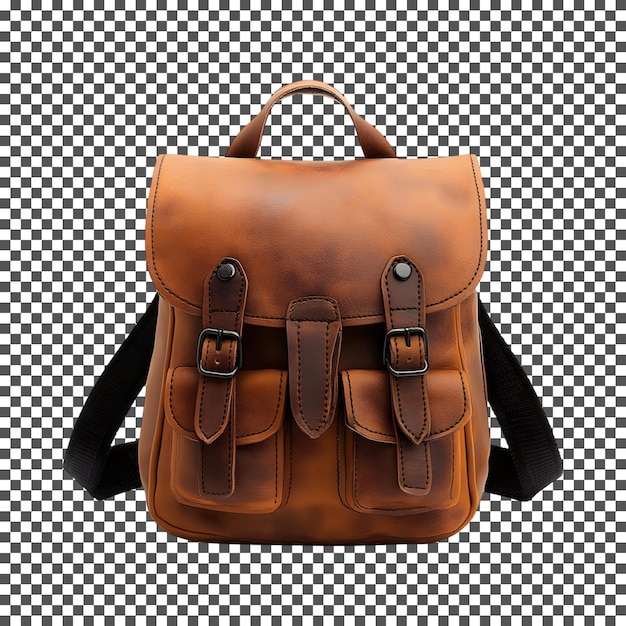 Vintage Brown Leather Backpack isolated on transparent background