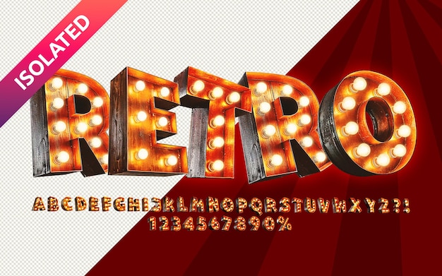 vintage bulb and wood frame letter isolated background