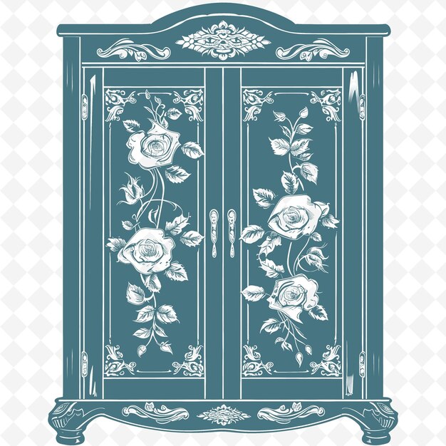PSD a vintage cabinet with a floral design and the words quot roses quot on it