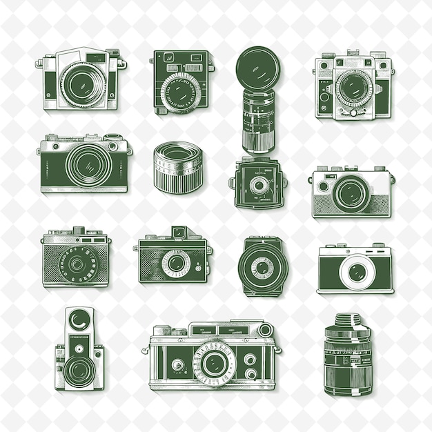 PSD vintage camera obscura outline met lens pattern en film d illustratie decor motifs collectie