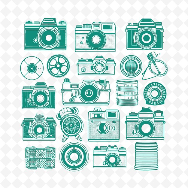 PSD vintage camera outline with lens pattern and film details m illustration decor motifs collection