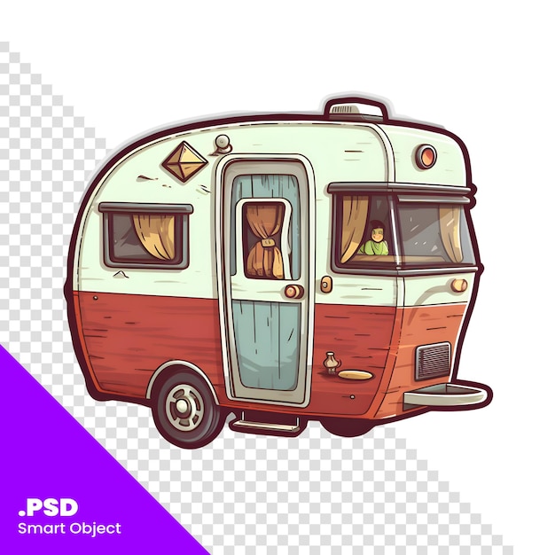 PSD vintage camper geïsoleerd op witte achtergrond hand getekende vector illustratie psd sjabloon