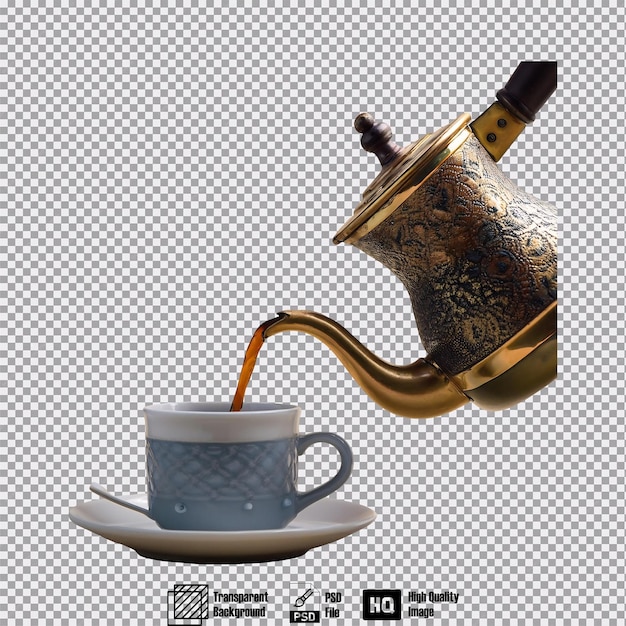 中性的な背景でカップに注ぐヴィンテージのコーヒーポット