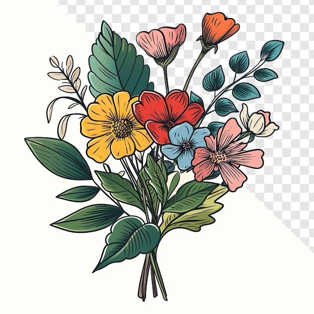 PSD 튼튼 한 색 배경 으로 꽃 의 빈티지 만화 스타일 부켓