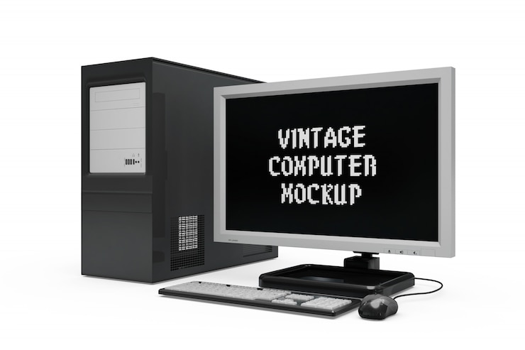 PSD vintage computer mock-up isolated
