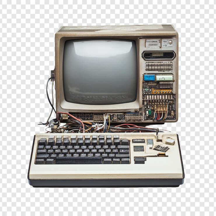 PSD 빈티지 컴퓨터 레트로 테크 오래된 테크놀로지 먼지 전자기기 깨진 키보드 crt 모니터