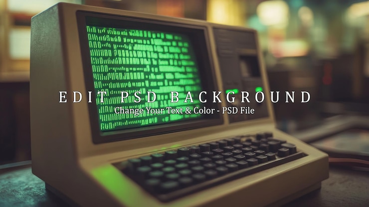 PSD vintage computer with green screen