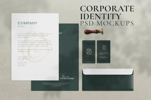 Set di cancelleria per il branding psd vintage mockup di identità aziendale