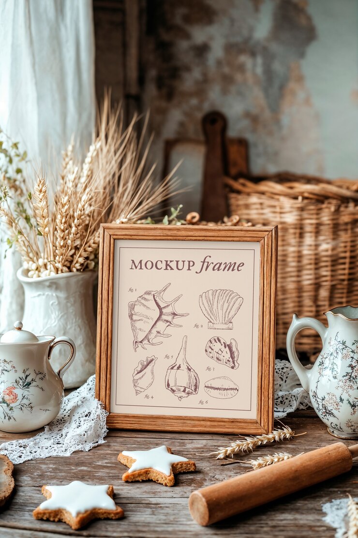 PSD vintage cottagecore frame mockup