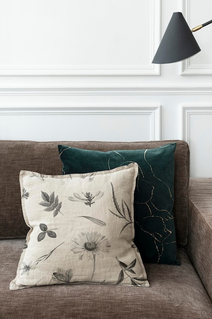 vintage cotton cushion cover mockup psd in art floral pattern living concept