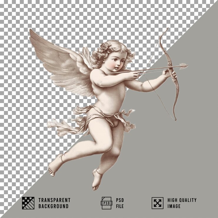PSD vintage cupid on transparent background