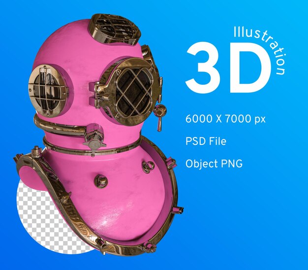Vintage diving helmet pink color Part of a diving suit