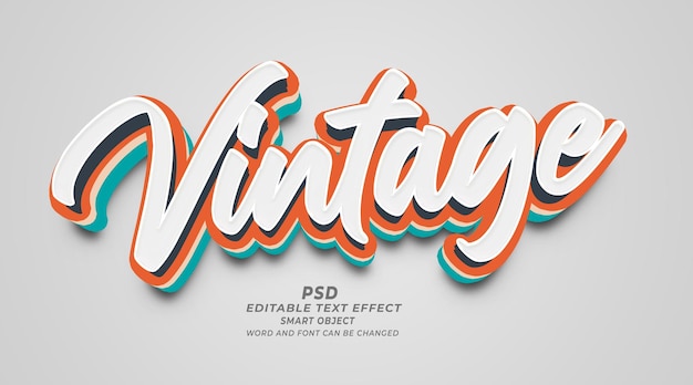 Vintage edytowalny efekt tekstowy 3D w stylu Photoshop PSD