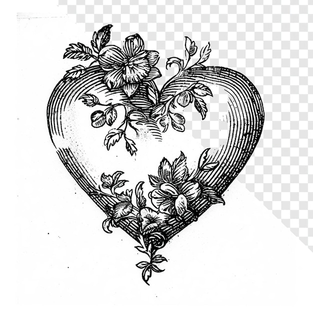 Vintage Ephemera Divider Heart Ink Drawing