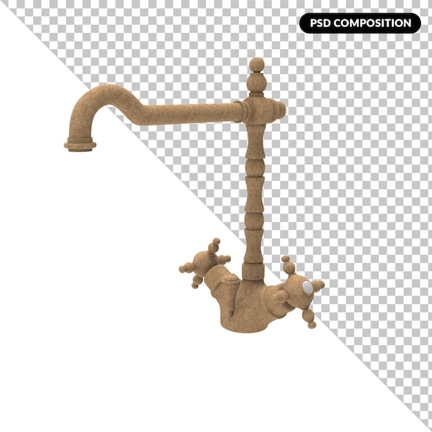 PSD vintage faucet isolated 3d rendering